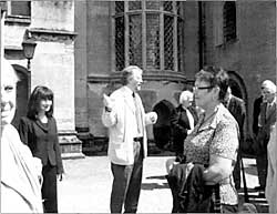 John Beckett lecturing outside Newstead Abbey.